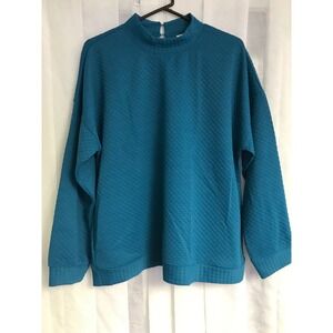 Jodifl Teal Blue Quilted Mock Neck Sweatshirt Keyhole Back B21366 Womens Large